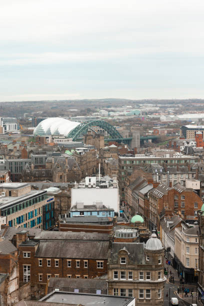 An aerial view cityscape from the window of an apartment of Newcastle Upon Tyne.