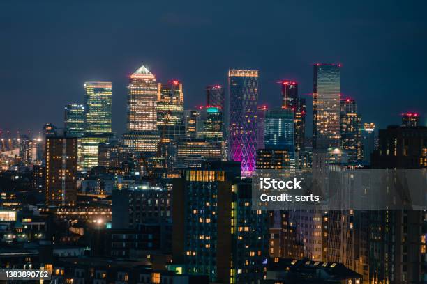 The City Of London Skyline At Night United Kingdom Stock Photo - Download Image Now