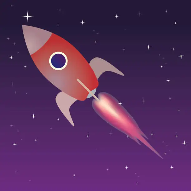 Vector illustration of Rocket in the sky