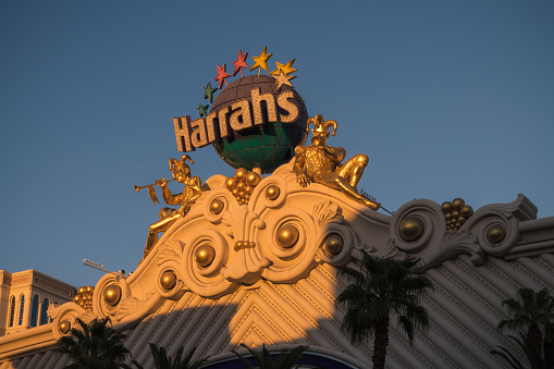 Las Vegas, USA - Sep 24, 2019: Las Vegas Harrahs architecture late in the day.