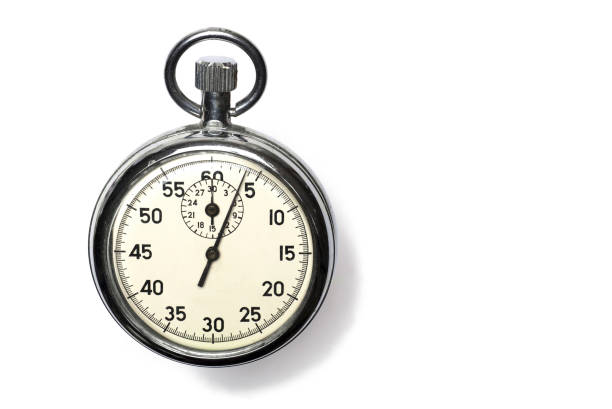 istock Closeup analog stopwatch pocket watch white background 1383919513