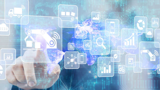 istock Human hand choosing symbol, connectivity 1383925116