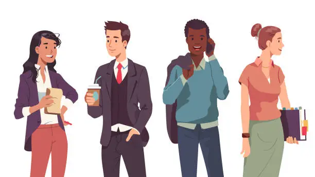 Vector illustration of Multiethnic business men, women portrait set