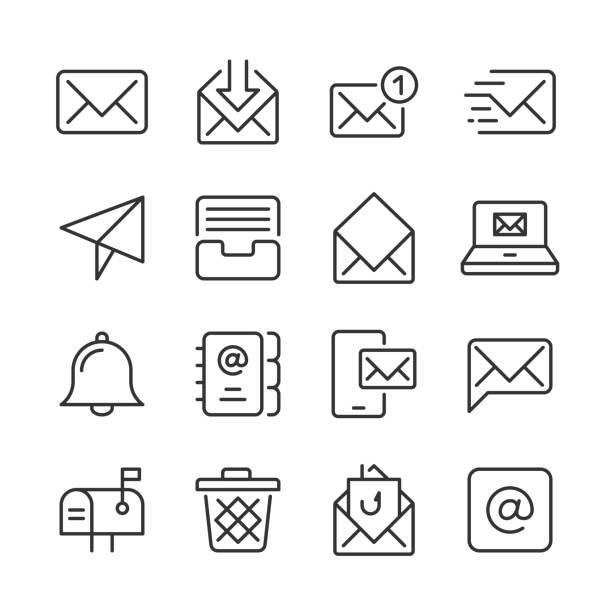 Email Icons 1 — Monoline Series Vector line icon set appropriate for web and print applications. Designed in 48 x 48 pixel square with 2px editable stroke. Pixel perfect. laptop in a trash bin stock illustrations