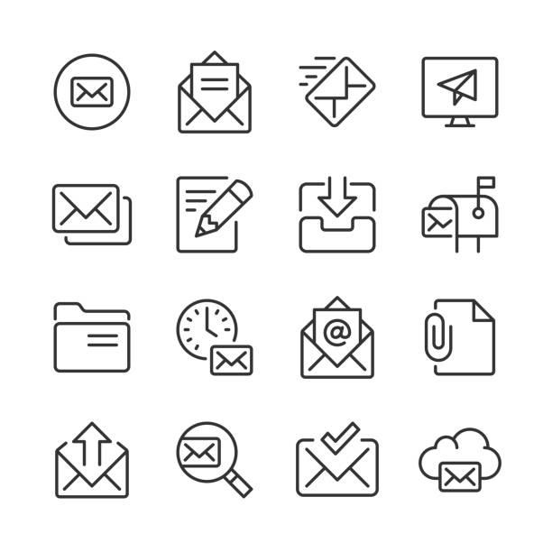 ilustraciones, imágenes clip art, dibujos animados e iconos de stock de iconos de correo electrónico 2 — serie monoline - new symbol interface icons contemporary