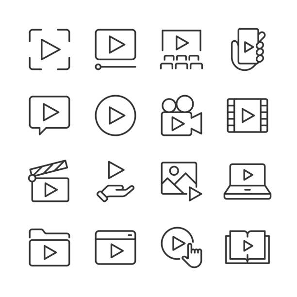 비디오 플레이 아이콘 — 모노라인 시리즈 - video symbol movie computer icon stock illustrations