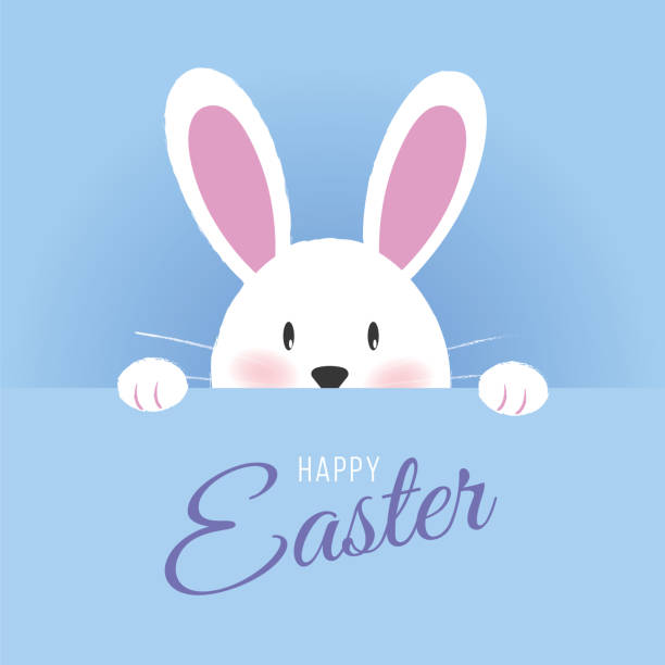 ilustrações de stock, clip art, desenhos animados e ícones de easter greeting card with rabbit and eggs. - easter egg pastel colored text easter