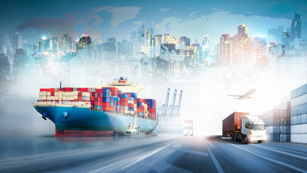 istock Global business logistics import export and container cargo freight ship, cargo plane, container truck on highway at port shipping dock yard background with copy space, transportation industry concept 1383933143