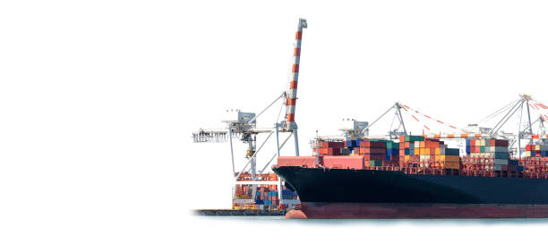 istock Container Cargo Ship isolated on white background at port cargo shipping dock yard with copy space, Freight Transportation and Logistic Concept 1383933175