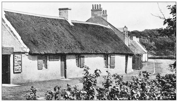 ilustraciones, imágenes clip art, dibujos animados e iconos de stock de fotografías de viaje antiguas de escocia: burns cottage - robert burns