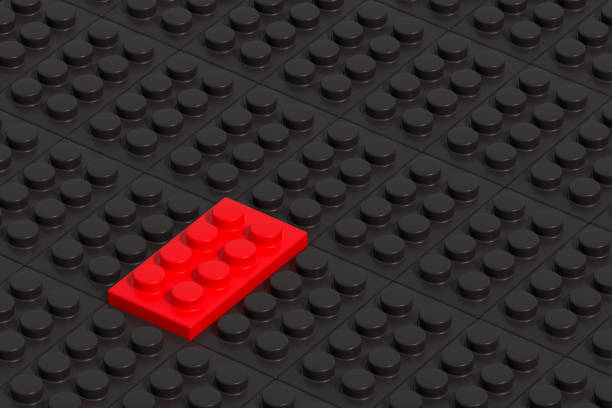 Toy brick different piece standing out from the crowd, 3d render.