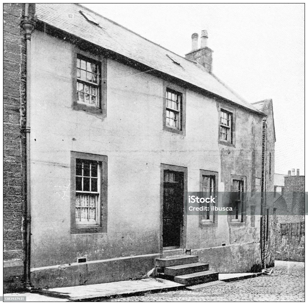 Antique travel photographs of Scotland: House where Robert Burns died, Dumfries - 免版稅羅伯特·伯恩斯 - 作家插圖檔