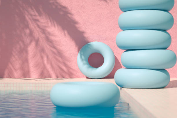 istock Swimming pool summer holiday travel background palm tree shadow 1383939849