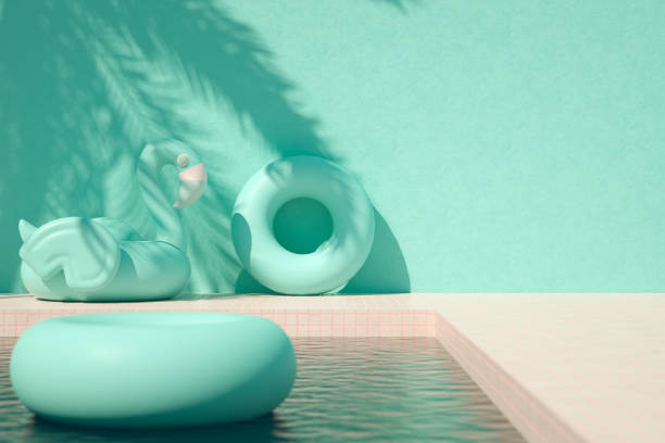 istock Swimming pool summer holiday travel background palm tree shadow 1383940293