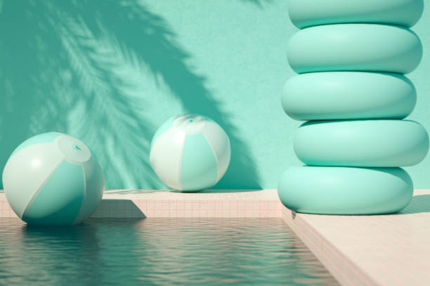 istock Swimming pool summer holiday travel background palm tree shadow 1383940359