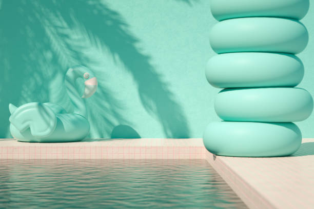 istock Swimming pool summer holiday travel background palm tree shadow 1383940413