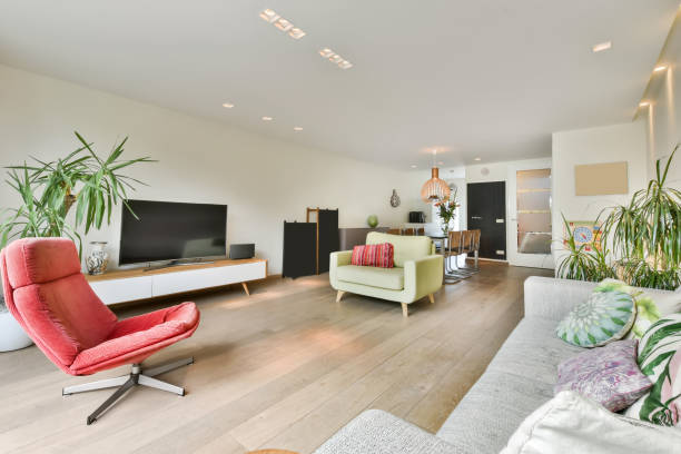 istock Living room interior with a dining area 1383948098