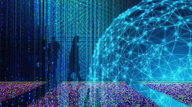 istock Silhouette of people on cyberspace with connected data 1383948183