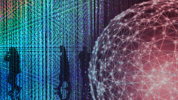 istock Big data connectivity and analytics with the silhouette of people on cyberspace 1383949507