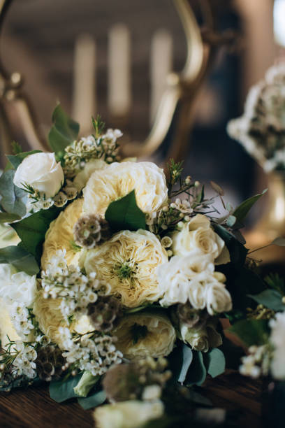 istock Wedding accessories. Beautiful wedding bouquet for the bride 1383952878