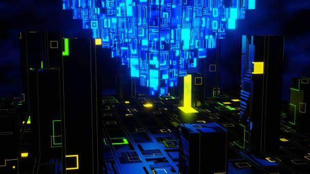 istock 3D Render. Abstract futuristic geometric shapes background. Cyberpunk 1383958117