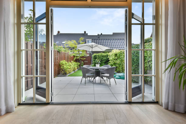 istock Exit to the backyard in a cozy house 1383961695