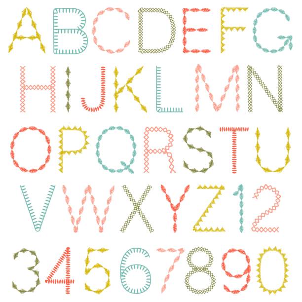 hand stitched vector colorful alphabet font