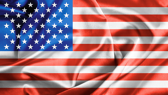 USA American flag background texture, silk