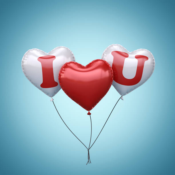 I love you balloons on blue background 3d rendering