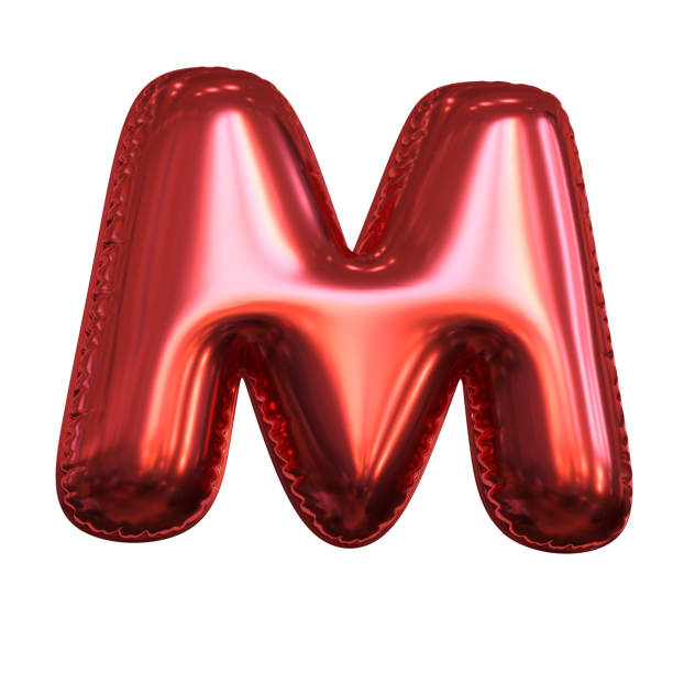 Pink metallic balloon font 3d rendering, letter M
