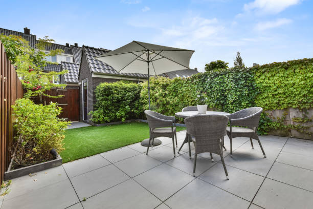 istock Back yard in a cozy house 1383966890