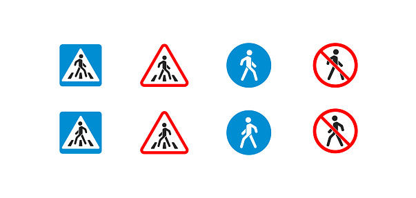 Pedestrian crossing sign. Passage forbade. Simple symbols. Pedestrian road. Footpath. EPS10