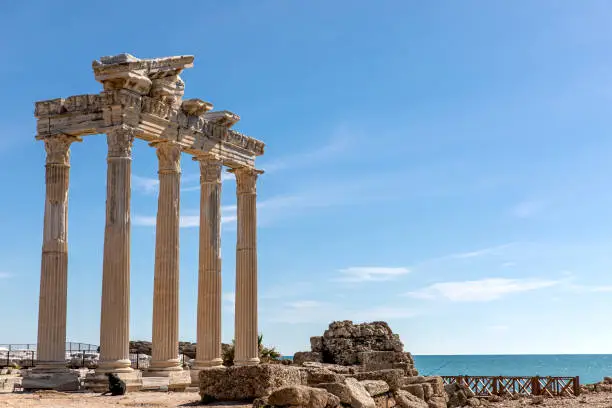 Ruins of the Temple of Apollo in the ancient city of Side, Side, Antalya, Turkey.