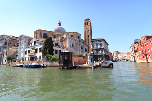 Church San Geremia and Grand Canal in district sestiere Cannaregio in Venice, Italy