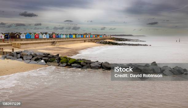 A Splash Of Colour On A Grey Day Stock Photo - Download Image Now - Southwold, Beach, Beach Hut