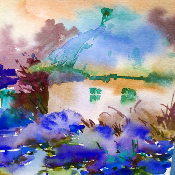 istock Watercolor colorful bright textured abstract background handmade . Mediterranean landscape . Painting of architecture and vegetation of the sea coast, Ukraine 1383973031
