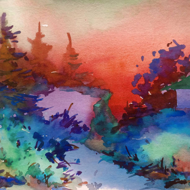 istock Watercolor colorful bright textured abstract background handmade . Mediterranean landscape . Painting of architecture and vegetation of the sea coast, Ukraine 1383973091
