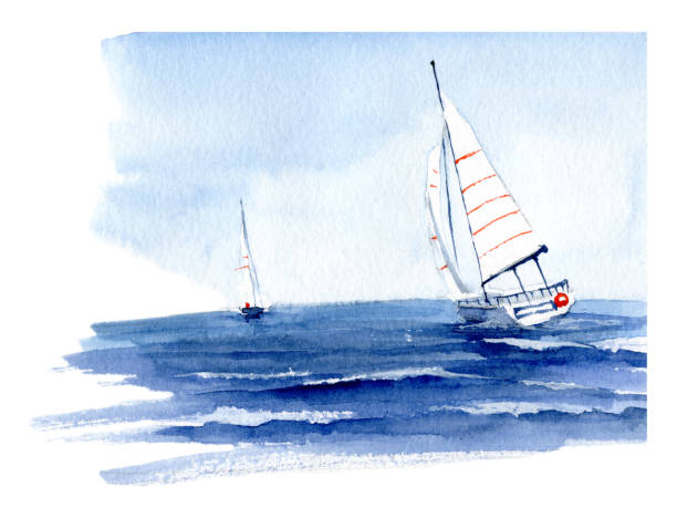 bildbanksillustrationer, clip art samt tecknat material och ikoner med sailing yacht in the sea - segelsport illustrationer