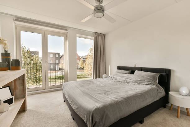 istock Bedroom with a double bed in a modern house 1383974450