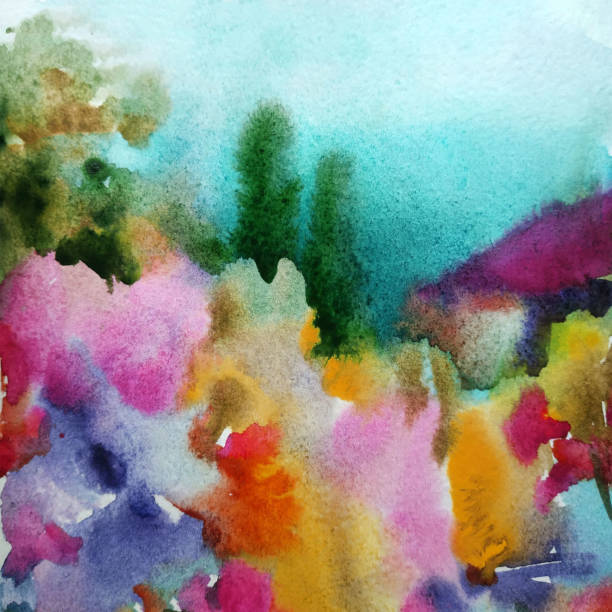 istock Watercolor colorful bright textured abstract background handmade . Mediterranean landscape . Painting of architecture and vegetation of the sea coast, Ukraine 1383974500