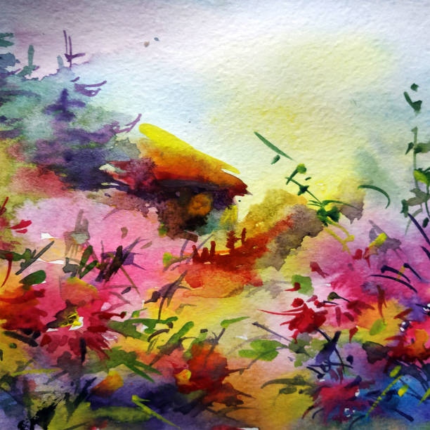 istock Watercolor colorful bright textured abstract background handmade . Mediterranean landscape . Painting of architecture and vegetation of the sea coast, Ukraine 1383974520