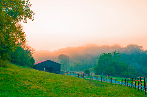 Barn-Tobacco barn at sunrise-Richmond Kentucky