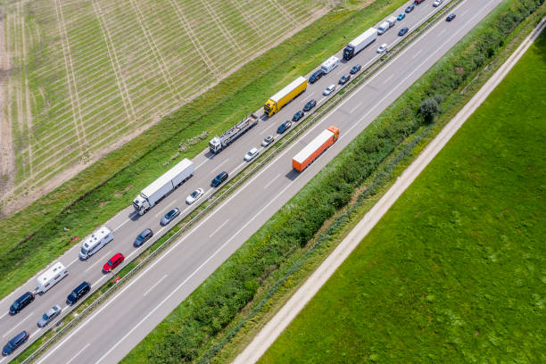 istock Highway with Traffic Jam, Aerial View 1383988946