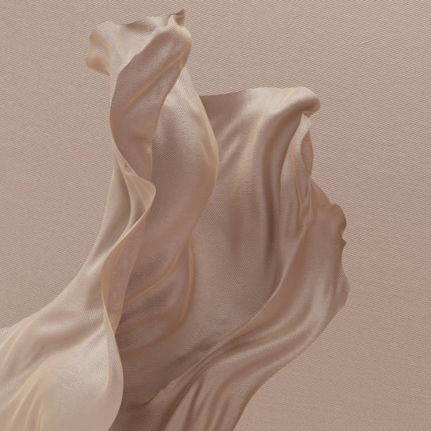 istock Elegant Floating beige textile in air, cloth dynamic abstract background, fabric fly 3d rendering 1383990572