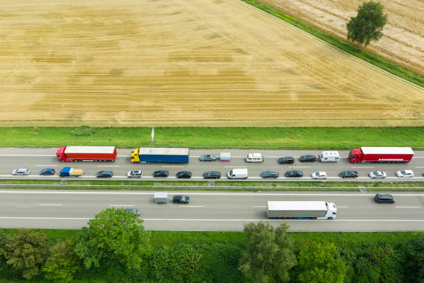 istock Highway with Traffic Jam, Aerial View 1383990700