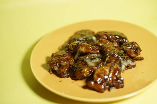 soy sauce chicken - fine dining grilled spring onion healthy lifestyle imagens e fotografias de stock