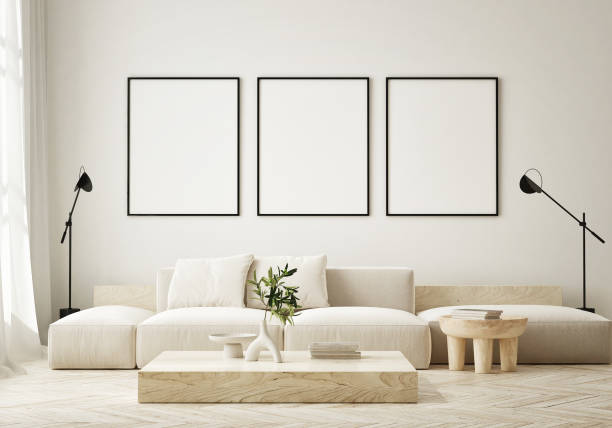 istock mock up poster frame in modern interior background, living room, Scandinavian style, 3D render, 3D illustration 1383991916