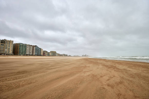 Oostende beach in a windy day during the winter - Belgium