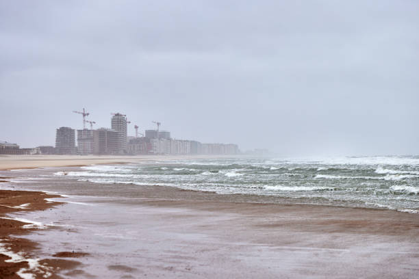Oostende beach in a windy day during the winter - Belgium