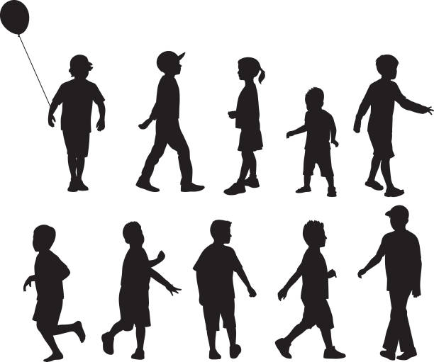 sylwetki dziecięce 3 - child silhouette pre adolescent child youth culture stock illustrations